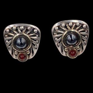 Vintage Brian Bergner Sterling Gemstone Clip Earrings